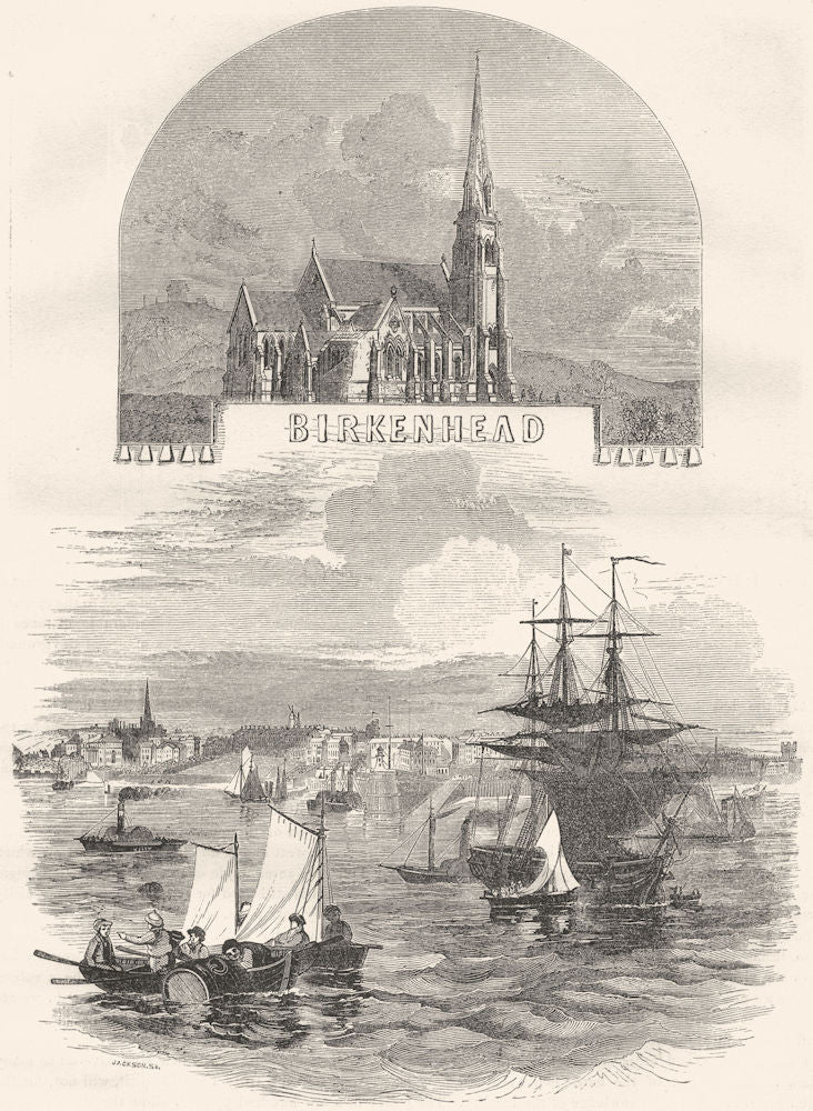 CHESHIRE. Birkenhead 1850 old antique vintage print picture